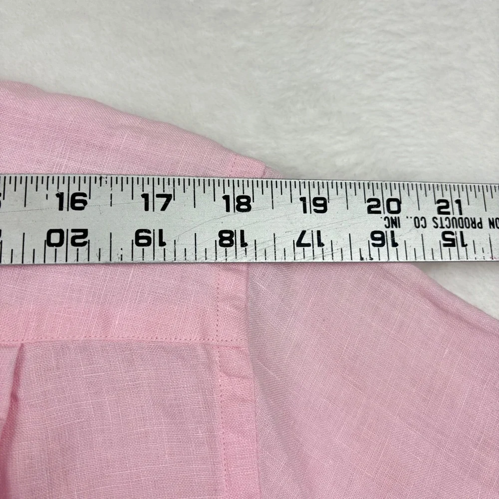 Mister French Mens XL Pink Linen Long Sleeve Button Down Shirt Red Collar Accent - Picture 6 of 8